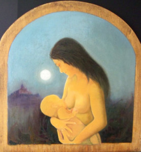 Maternità - olio su legno antico (52 x 52 cm)
